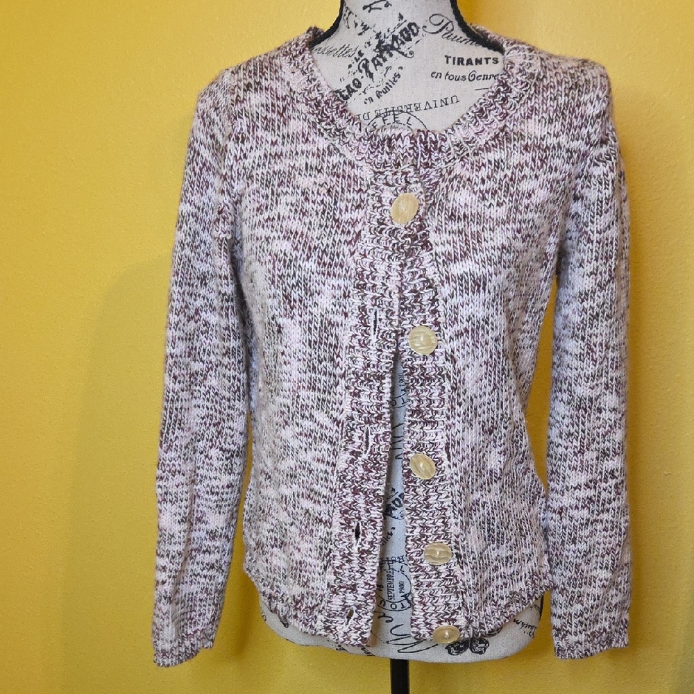 Liz Claiborne Marled Cardigan Sz MP in Cream and Brown